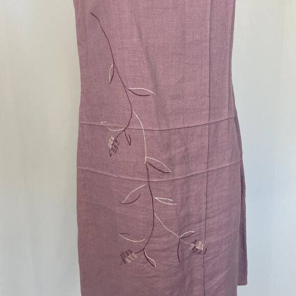 Vintage Shift Dress Size Medium Petite MP Purple Linen Embroidered Sleeveless - Picture 4 of 14